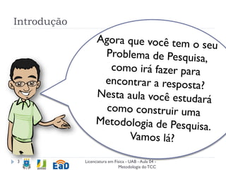 Introdução
Licenciatura em Física - UAB - Aula 04 -
Metodologia doTCC
3
 