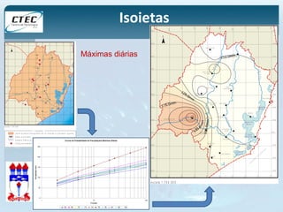 6 9 0 
6 8 0 
6 7 0 
6 6 0 
6 4 0 
7 1 0 
7 2 0 
7 3 0 
N 
6 5 0 
7 0 0 
650 
700 
6 9 3 0 
6 9 2 0 
6 9 0 0 
6 8 5 0 
S Ã O 
M A R T I N H O 
5 3 
5 4 
R I O F O R T U N A 
B R A Ç O D O 
N O R T E 
L a g o a d o 
I m a r u í 
L a g o a 
S t o A n t ô n io 
L a g o a d o 
M ir i m 
L a g o a 
S t a M a r t a 
7 2 
690 
680 
670 
660 
640 
710 
720 
730 
6 9 1 0 
6 8 9 0 
6 8 8 0 
6 8 7 0 
6 8 6 0 
6 8 4 0 
6 8 3 0 
6 8 2 0 
6 9 3 0 
6 9 2 0 
6 9 1 0 
6 9 0 0 
6 8 9 0 
6 8 8 0 
6 8 7 0 
6 8 6 0 
6 8 5 0 
6 8 4 0 
6 8 3 0 
6 8 2 0 
A N I T Á P O L I S 
S A N T A R O S A 
D E L I M A 
S Ã O 
B O N I F Á C I O 
G R Ã O 
P A R Á 
S Ã O 
L A U R O M Ü L L E R L U D G E R O 
P E D R A S 
G R A N D E S 
T U B A R Ã O 
L A G U N A 
A R M A Z É M 
O R L E A N S 
I M B I T U B A 
I M A R U Í 
C A P I V A R I D E 
B A I X O 
J A G U A R U N A 
T R E Z E D E 
M A I O 
S A N G Ã O 
G R A V A T A L 
R io T u b arão 
R io 
D'U na 
R io Capiva r i 
O C E A N O A T L Â N T I C O 
L a g o a d o 
C a m a c h o 
e s c a la 1 : 7 5 0 . 0 0 0 
L E G E N D A 
L i m i t e d a B a c i a H i d r o g r á f i c a d o r i o T u b a r ã o e C o m p l e x o L a g u n a r 
S e d e s m u n i c i p a i s 
S i s t e m a h í d r i c o p r i n c i p a l 
P o s t o s p l u v i o m é t r i c o s u t i l i z a d o s n o e s t u d o 
7 3 
7 4 
8 4 
7 6 
8 1 
8 2 
Curvas de Probabilidade de Precipitações Máximas Diárias 
250 
200 
150 
100 
50 
0 
Isoietas 
1 10 100 
Tr (anos) 
Precipitação (mm) 
53 54 72 73 74 75 76 81 82 84 
6 9 0 
6 8 0 
6 7 0 
6 6 0 
6 4 0 
7 1 0 
7 2 0 
7 3 0 
N 
6 5 0 
7 0 0 
e 
o r t 
R I O F O R T U N A 
B R A Ç O D O 
N O R T E 
6 5 0 
7 0 0 
6 9 3 0 
6 9 2 0 
6 9 0 0 
6 8 5 0 
L a g o a d o 
I m a r u í 
L a g o a 
S t o A n t ô n i o 
L a g o a d o 
M i r i m 
L a g o a 
S t a M a r t a 
6 9 0 
6 8 0 
6 7 0 
6 6 0 
6 4 0 
7 1 0 
7 2 0 
7 3 0 
6 9 1 0 
6 8 9 0 
6 8 8 0 
6 8 7 0 
6 8 6 0 
6 8 4 0 
6 8 3 0 
6 8 2 0 
6 9 3 0 
6 9 2 0 
6 9 1 0 
6 9 0 0 
6 8 9 0 
6 8 8 0 
6 8 7 0 
6 8 6 0 
6 8 5 0 
6 8 4 0 
6 8 3 0 
6 8 2 0 
A N I T Á P O L I S 
S A N T A R O S A 
D E L I M A 
S Ã O 
B O N I F Á C I O 
G R Ã O 
P A R Á 
S Ã O 
L A U R O M Ü L L E R L U D G E R O 
P E D R A S 
G R A N D E S 
T U B A R Ã O 
L A G U N A 
A R M A Z É M 
S Ã O 
M A R T I N H O 
O R L E A N S 
I M B I T U B A 
I M A R U Í 
C A P I V A R I D E 
B A I X O 
J A G U A R U N A 
T R E Z E D E 
M A I O 
S A N G Ã O 
G R A V A T A L 
R i o T uba rã 
o 
R io 
D' 
U na 
R i 
N o 
B r a ç o d o 
R io Ca p 
iva r i 
O C E A N O A T L Â N T I C O 
L a g o a d o 
C a m a c h o 
e s c a l a 1 : 7 5 0 . 0 0 0 
Máximas diárias 
 