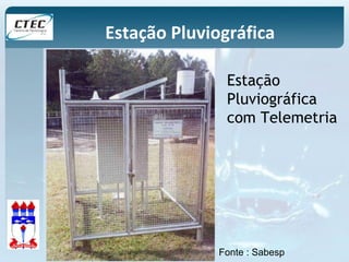 Estação Pluviográfica 
Estação 
Pluviográfica 
com Telemetria 
Fonte : Sabesp 
 