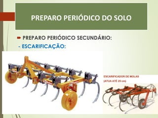 PREPARO PERIÓDICO DO SOLO
 PREPARO PERIÓDICO SECUNDÁRIO:
- ESCARIFICAÇÃO:
 