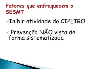 Inibir atividade do CIPEIRO
 Prevenção NÃO vista de
forma sistematizada
 