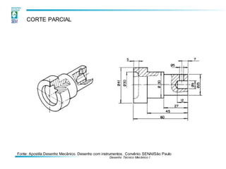 CORTE PARCIAL
Fonte: Apostila Desenho Mecânico. Desenho com instrumentos. Convênio SENAI/São Paulo
Desenho Técnico Mecânico I
 