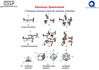 Estrutura Quaternária
Possuem diversos eixos de simetria cristalina
 