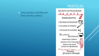 PRÁTICAS
 Uma receita culinária em
uma receita poética
 