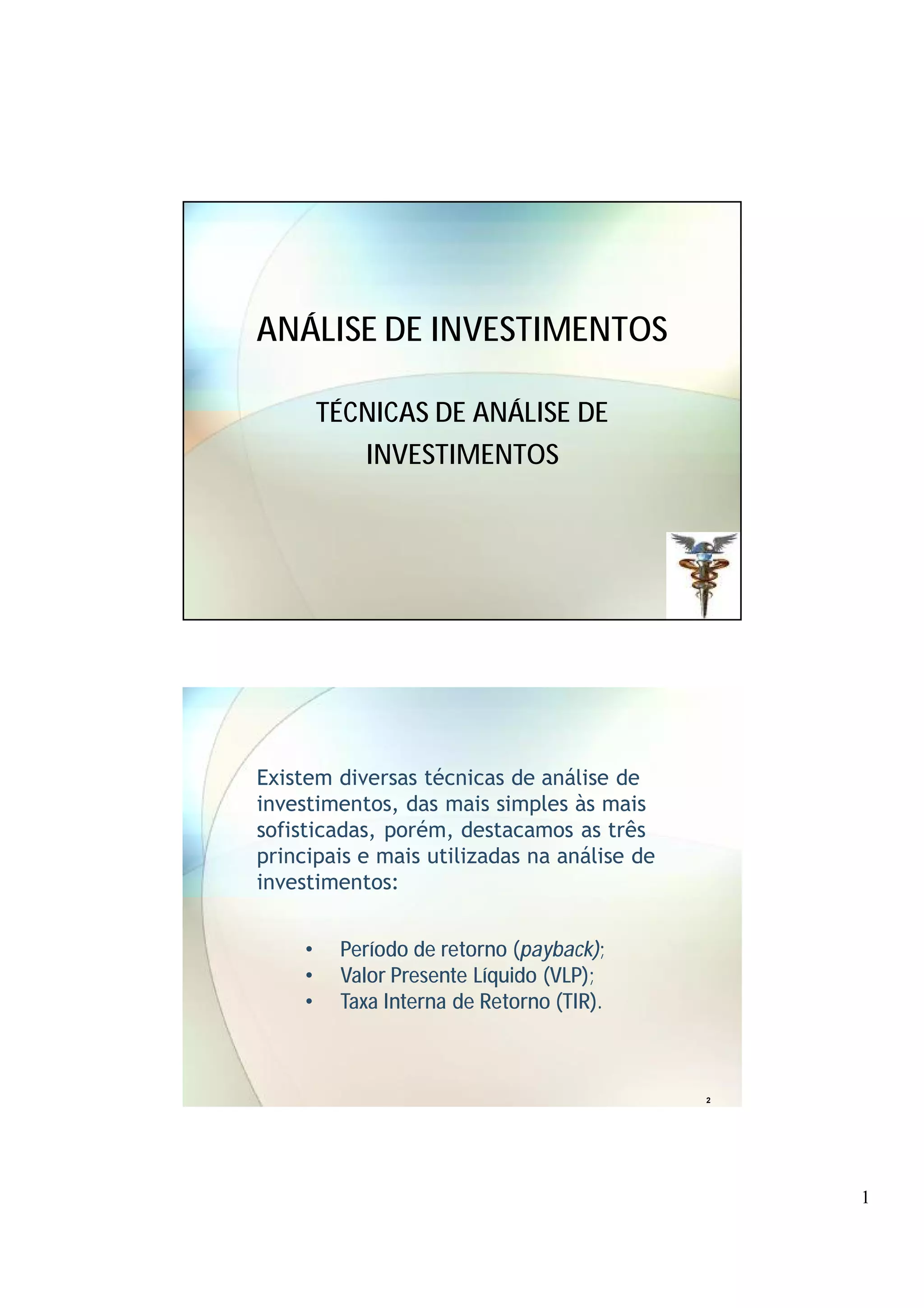 Técnicas de análise de investimentos | PDF