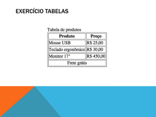 EXERCÍCIO TABELAS
 