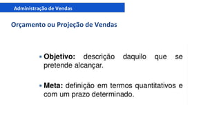 Administração de Vendas
Orçamento ou Projeção de Vendas
 