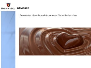 Atividade
Desenvolver níveis de produto para uma fábrica de chocolates

 