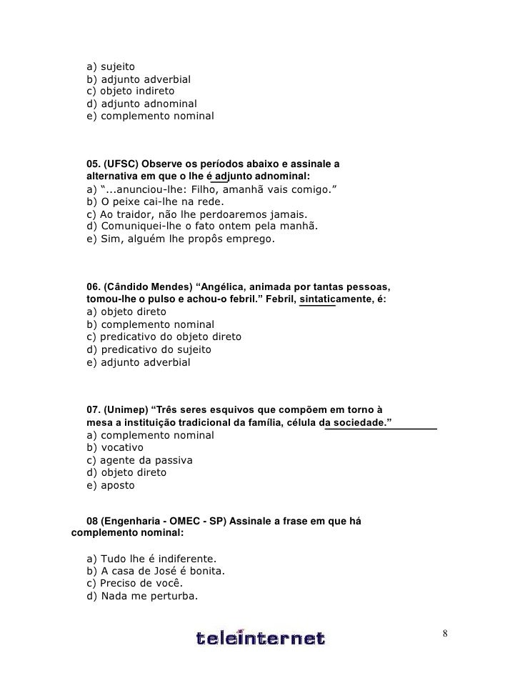 Predicativo Do Objeto Exercicios 8 Ano Com Gabarito
