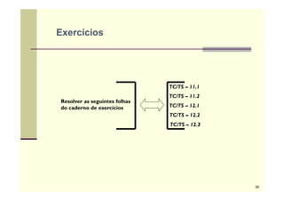 Exercícios
Resolver as seguintes folhas
do caderno de exercícios
TC/TS – 11.1
TC/TS – 12.1
TC/TS – 11.2
TC/TS – 12.2
TC/TS – 12.3
39
 