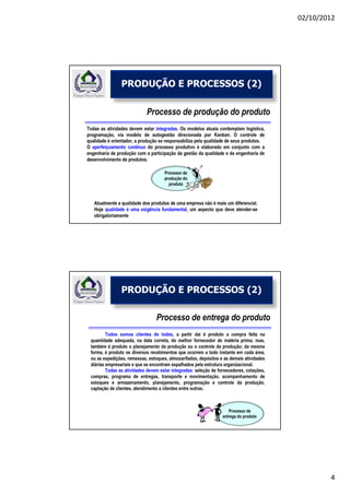02/10/2012




PRODUÇÃO E PROCESSOS (2)




PRODUÇÃO E PROCESSOS (2)




                                   4
 