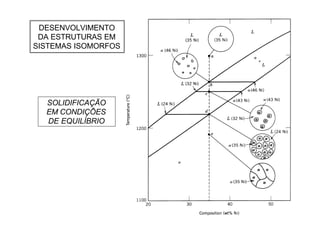 12
DESENVOLVIMENTO
DA ESTRUTURAS EM
SISTEMAS ISOMORFOS
SOLIDIFICAÇÃO
EM CONDIÇÕES
DE EQUILÍBRIO
 
