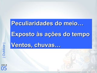 Peculiaridades do meio… Exposto às ações do tempo Ventos, chuvas… 