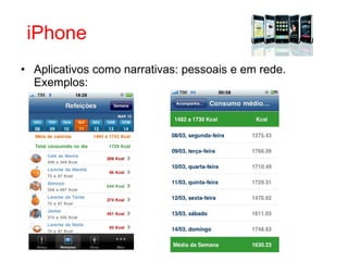 Aplicativos como narrativas: pessoais e em rede. Exemplos: iPhone 