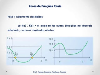 Zeros de Funções Reais
Fase I: Isolamento das Raízes
Prof. Renan Gustavo Pacheco Soares
Se f(a) . f(b) > 0, pode-se ter outras situações no intervalo
estudado, como as mostradas abaixo:
 