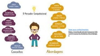 Teste seus conhecimentos:
https://wordwall.net/pt/resource/106
12597/racioc%C3%ADnio-l%C3%B3gic
o
 