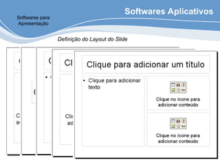 Softwares Aplicativos
Softwares para
Apresentação
Definição do Layout do Slide
 