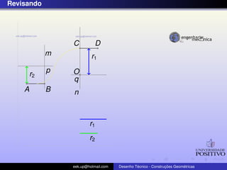 Revisando




                 C          D
             m            r1
             p   O
        r2
                 q
    A        B   n



                         r1
                         r2


                 eek.up@hotmail.com            ´               ¸˜       ´
                                      Desenho Tecnico - Construcoes Geometricas
 