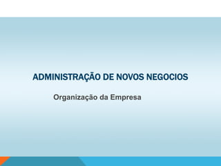 ADMINISTRAÇÃO DE NOVOS NEGOCIOS
Organização da Empresa
 
