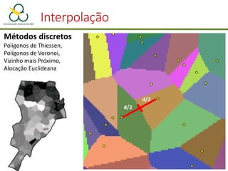 Interpolação
Polígonos de
Voronoi e
Triangulação de
Deulanay são
técnicas
complementares
na geometria
 