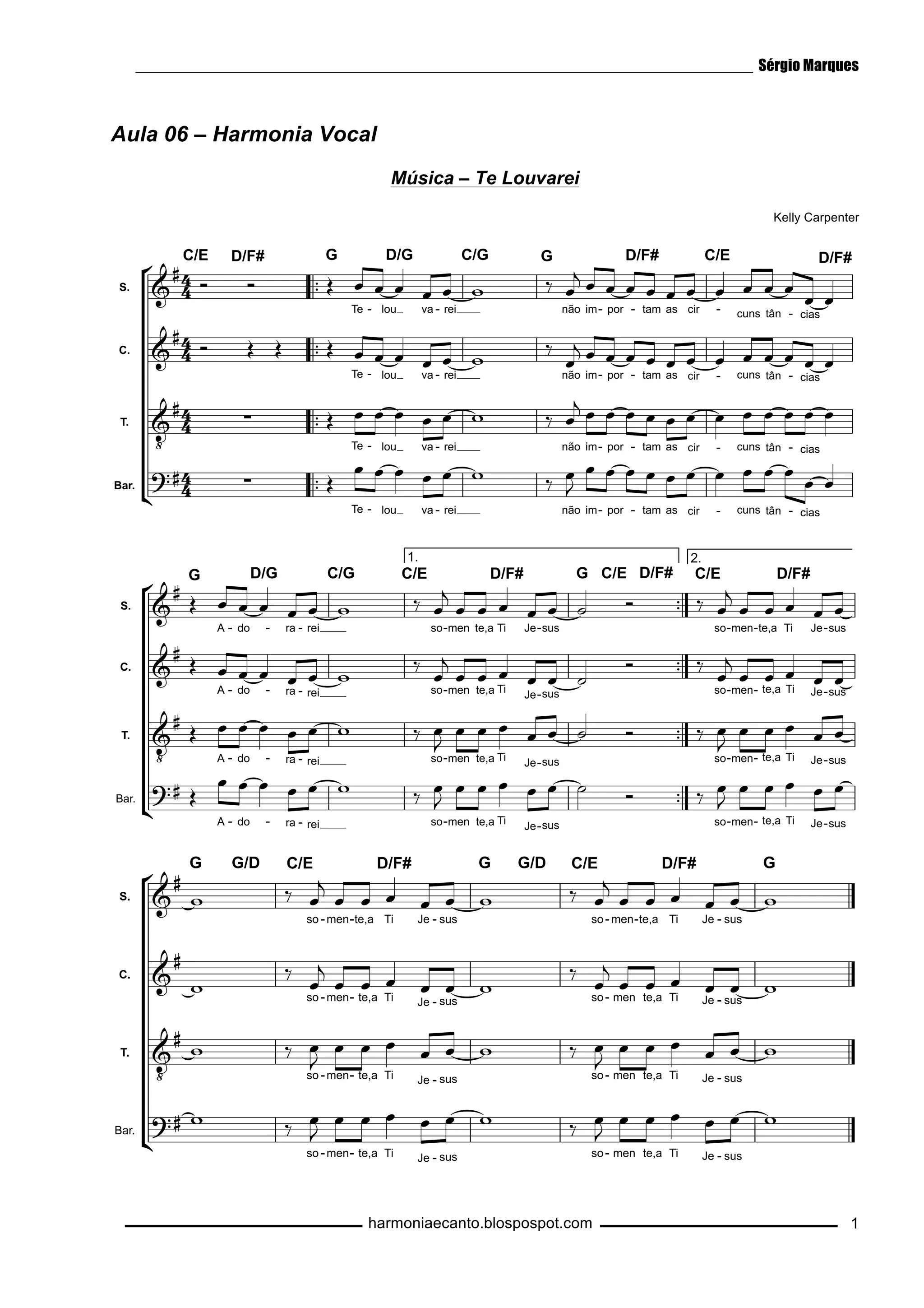 Partitura da Aula 06 de harmonia vocal | PDF