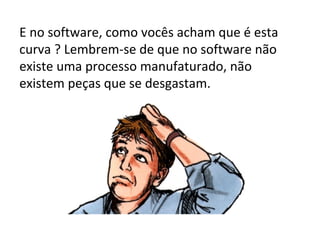 E no software, como vocês acham que é esta
curva ? Lembrem-se de que no software não
existe uma processo manufaturado, não
existem peças que se desgastam.

 