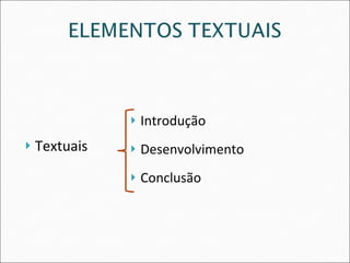 Textuais Introdução Desenvolvimento Conclusão 