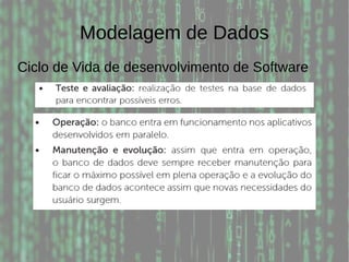 Modelagem de Dados
Ciclo de Vida de desenvolvimento de Software
 