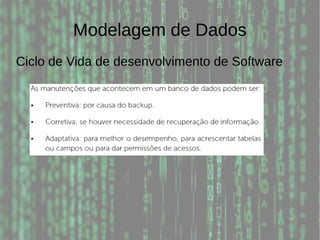 Modelagem de Dados
Ciclo de Vida de desenvolvimento de Software
 