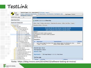 TestLink
Fonte: https://blog.invicro.com/2014/04/23/software-testing-at-invicro/
 