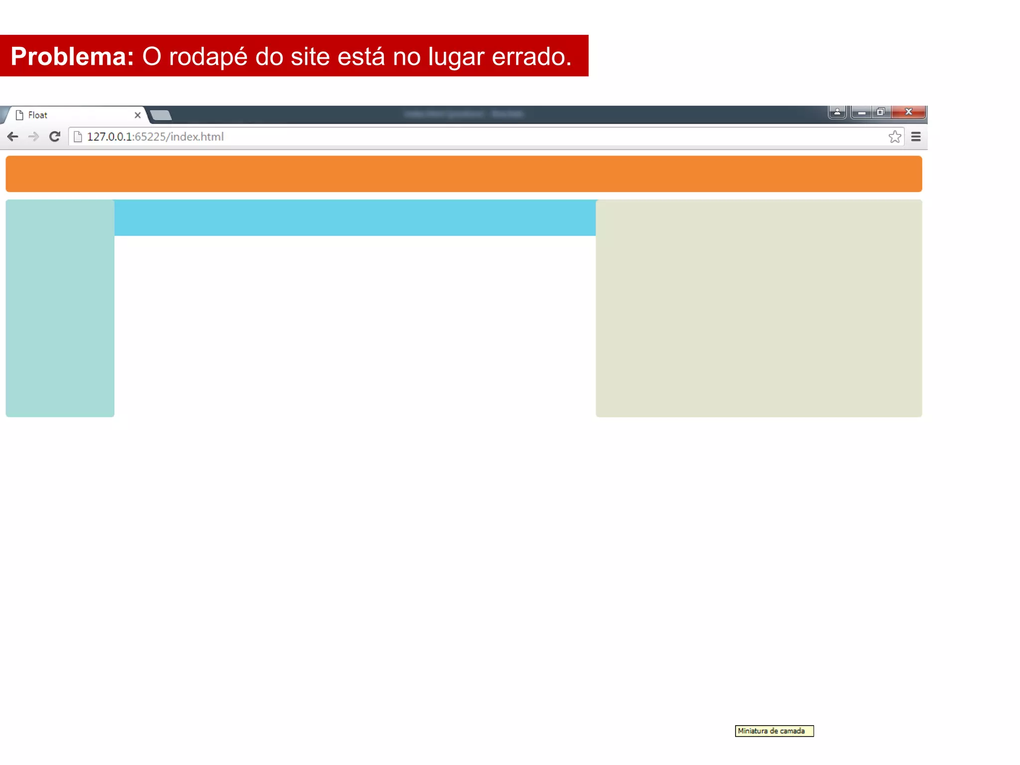 Problema: O rodapé do site está no lugar errado.
 