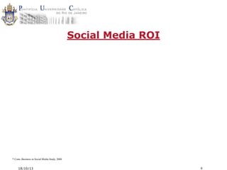 Social Media ROI

* Cone, Business in Social Media Study, 2008

18/10/13

9

 