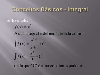  Exemplo:
qualquerconstanteumaéC""quedado
3
)(
12
)(
:comodadaé,indefinidaintegralsuaA
)(
3
12
2
C
x
xf
C
x
xf
xxf
 