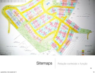 Sitemaps   Relação conteúdo x função
                                                                          18

quarta-feira, 5 de outubro de 11                                               18
 