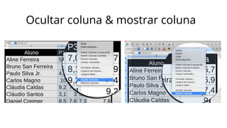 Ocultar coluna & mostrar coluna
 