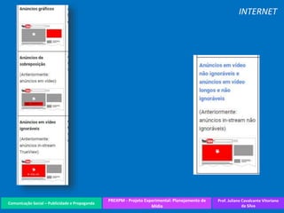 Comunicação Social – Publicidade e Propaganda
PREXPM - Projeto Experimental: Planejamento de
Mídia
Prof. Juliane Cavalcante Vitoriano
da Silva
INTERNET
 
