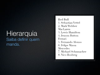 Hierarquia
Saiba definir quem
manda.
 