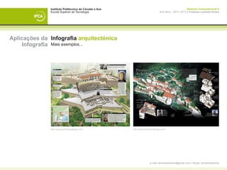 Instituto Politécnico do Cávado e Ave                                                   Desenho Computacional II
              Escola Superior de Tecnologia                                  Ano letivo - 2011 | 2012 || Professor Leonardo Pereira




Aplicações da Infografia arquitectónica
     Infografia Mais exemplos...




              http://www.anyformsdesign.com           http://www.anyformsdesign.com




                                                                    e-mail: leonardpeartree@gmail.com | Skype: leonardpeartree
 