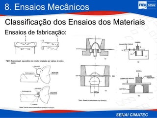 8. Ensaios Mecânicos
7
Ensaios de fabricação:
Classificação dos Ensaios dos Materiais
 