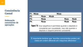 Consistência
Casual
Ordenação
consistente de
operações
63
É importante lembrar que “escritas concorrentes podem ser
vistas em ordem diferente em máquinas diferentes”
 