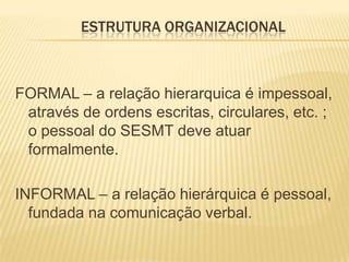 PlanejamentoTIPOS DE PLANOS- PROGRAMAS – conjunto integrado de planos de segurança.- PROCEDIMENTOS – planos que prescrevem a seqüência cronológica das tarefas de segurança a serem executadas.- MÉTODOS – planos que detalham como as atividades ou os procedimentos de segurança devem ser executados.-  NORMAS – regulamentos para definir o que deve e o que não deve ser feito ( é o caso de normas de segurança)