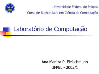 Laboratório de Computação Ana Marilza P. Fleischmann UFPEL - 2005/1 Universidade Federal de Pelotas Curso de Bacharelado em Ciência da Computação 