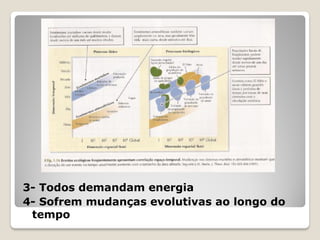 3- Todos demandam energia
4- Sofrem mudanças evolutivas ao longo do
tempo
 