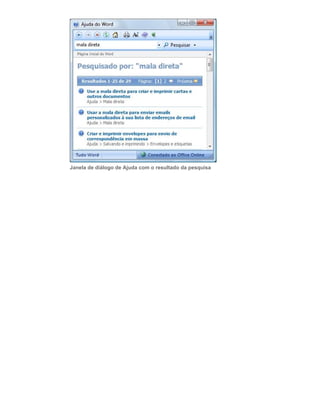 Janela de diálogo de Ajuda com o resultado da pesquisa

 
