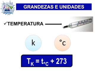 k °c
TEMPERATURA
TK = t°C + 273
 