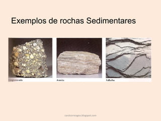 Exemplos de rochas Sedimentares 
carolcorreageo.blogspot.com  