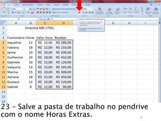 Caminhos
Do
Emprego
23 – Salve a pasta de trabalho no pendrive
com o nome Horas Extras. 41
 