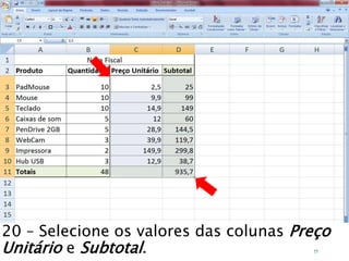 Caminhos
Do
Emprego
20 – Selecione os valores das colunas Preço
Unitário e Subtotal. 77
 