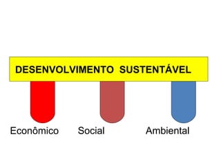 Econômico
DESENVOLVIMENTO SUSTENTÁVEL
Social Ambiental
 
