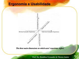 Prof. Me. Hamilton Fernandes de Moraes Junior
46
30
Ergonomia e Usabilidade
The three main dimensions on which users' experience differs
 